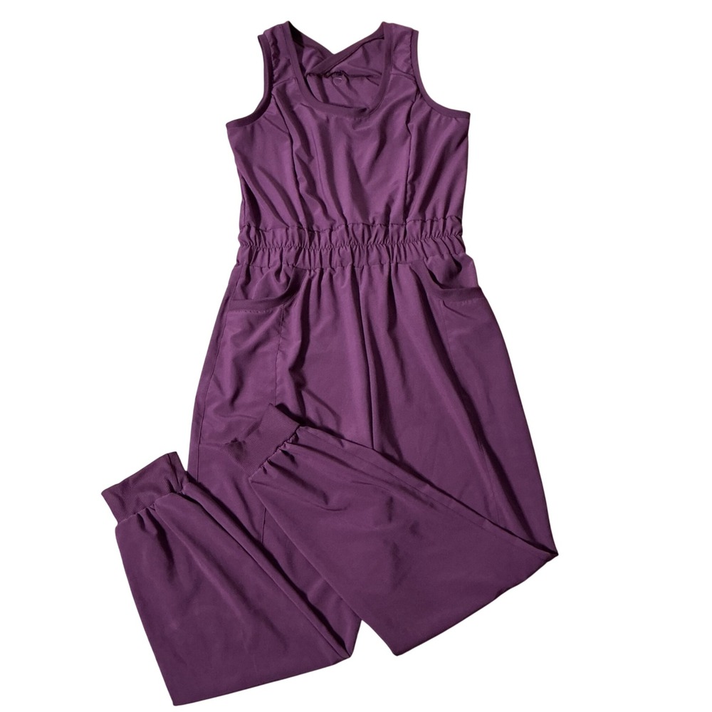 Kuhl Sleeveless Jogger Jumpsuit Womens M Purple Crossover Back Hiking Travel